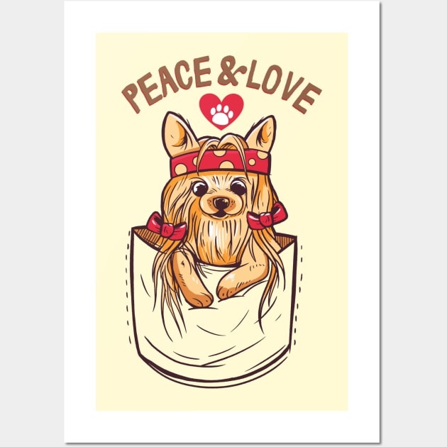 Cute Yorkie Hippie In Pocket Wall Art by Hypnotic Highs